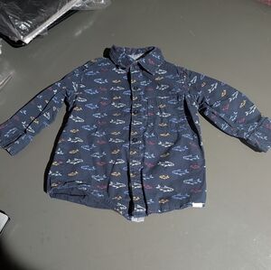 Paper Denim & Cloth Size 2T Navy Buttonup 3/4 Sleeve With Fish Design